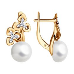 Серьги из золочёного серебра с жемчугом и фианитами (Арт.93-320-02080-1)