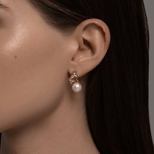 Серьги из золочёного серебра с жемчугом и фианитами «Нежный перламутр» Соколов (арт.93-320-02080-1)