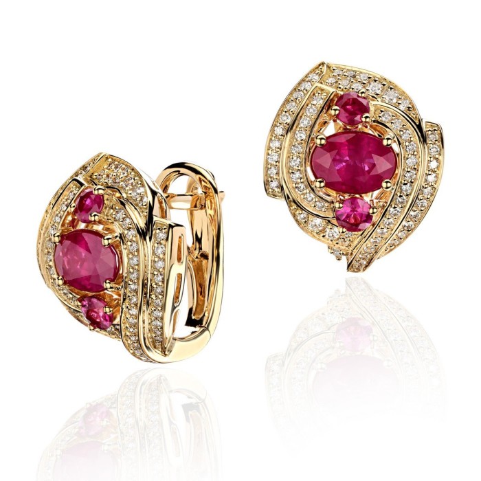 Серьги золотые с бриллиантами и рубинами «Garden Flame» Estet (арт.01С6413994-1)