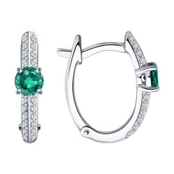 Серьги из белого золота с бриллиантами и изумрудами (Арт.3020531-3)