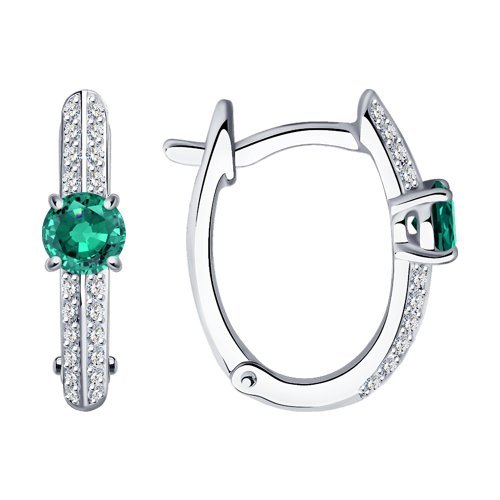 Серьги из белого золота с бриллиантами и изумрудами (Арт.3020531-3)