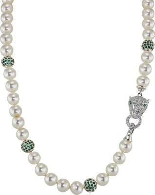 Ожерелье из серебра с жемчугом и куб. цирконием (Арт.121l-fp-grk-1-s)