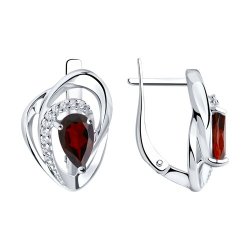 Серьги из серебра с гранатами и фианитами (Арт.94-320-00630-2)