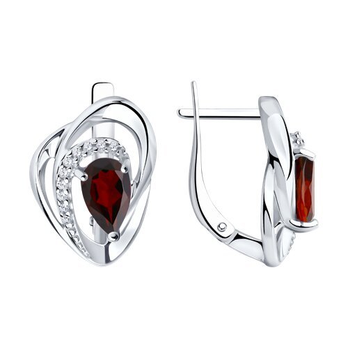 Серьги из серебра с гранатами и фианитами (Арт.94-320-00630-2)