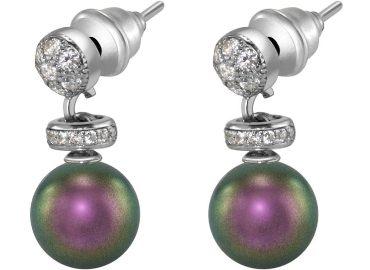 Серьги из серебра с жемчугом и кристаллом swarovski (Арт.abs-12-8-19-s)