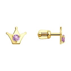 Серьги пусеты золотые пробы 585 с аметистом (Арт.53-322-01313-1)