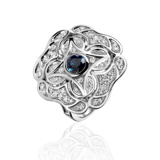 Кольцо из белого золота с бриллиантами и сапфиром «Garden Blossom» Estet (арт.01К6212105-3)