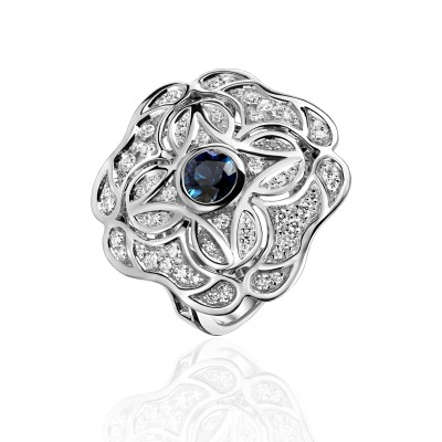 Кольцо из белого золота с бриллиантами и сапфиром «Garden Blossom» Estet (арт.01К6212105-3)