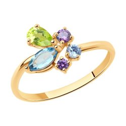 Кольцо золотое пробы 585 с миксом камней (Арт.716134)