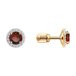Серьги пусеты золотые пробы 585 с гранатом (Арт.727997)