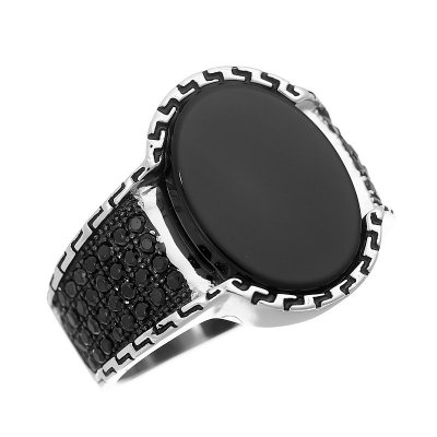 Кольцо из серебра с агатом и фианитом (Арт.hl-r5020r33-x-w-b-x-b)