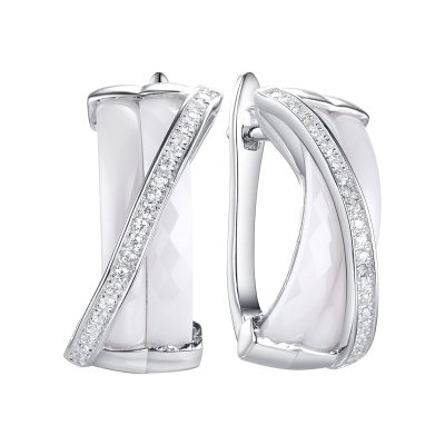 Серьги из серебра с керамикой и фианитом (Арт.tc-e00151-w-w-x-x-w)