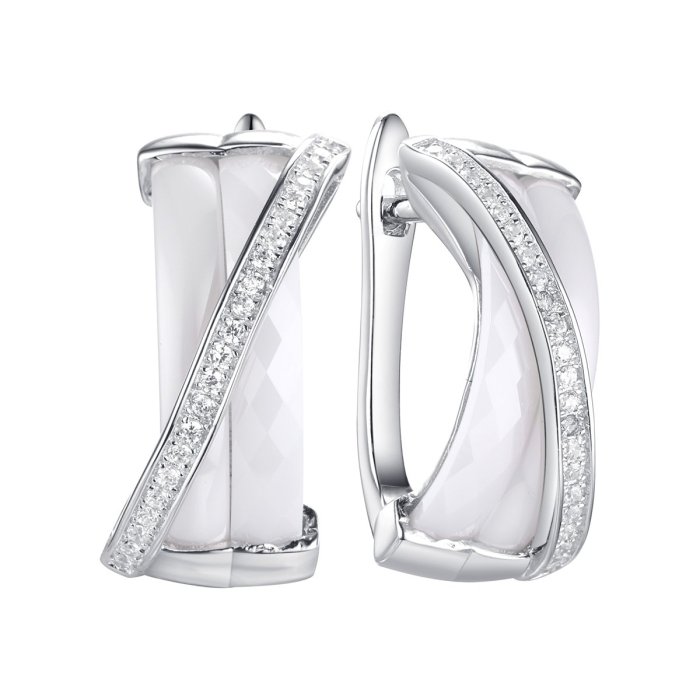 Серьги из серебра с керамикой и фианитом (Арт.tc-e00151-w-w-x-x-w)