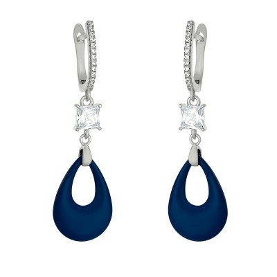 Серьги с керамикой и кубическим цирконием «Ночная Лагуна» Fresh Jewelry (арт.TM-E00967-Вl-W-W-X-W)