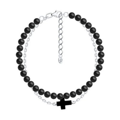 Браслет из серебра с гематитом «Ночной Оберег» Соколов (арт.94-350-00033-1)