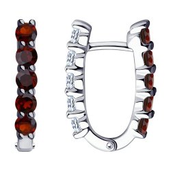 Серьги из серебра с гранатами и фианитами (Арт.92022236)