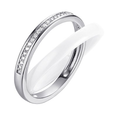 Кольцо из серебра с керамикой и фианитом (Арт.tc-r00668-w-w-x-x-w)