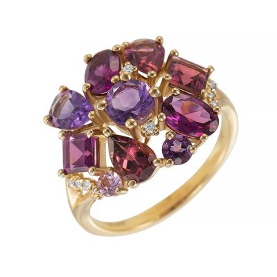 Кольцо из золота с аметистом и бриллиантом (Арт.r27619_am_bt_tu_yg)