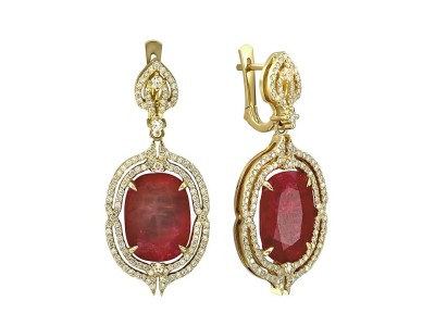 Серьги золото с бриллиантами и рубинами «Garden Charm» Estet (арт.01С636758-1)