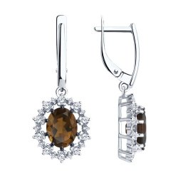 Серьги из серебра с раухтопазами и фианитами (Арт.94-321-02042-4)