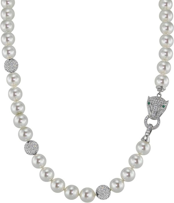 Ожерелье из серебра с жемчугом и куб. цирконием (Арт.121l-fp-sk-1)