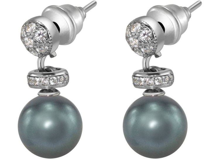 Серьги из серебра с жемчугом и кристаллом swarovski (Арт.abs-12-8-24-s)