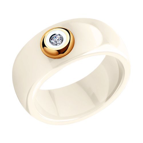 Керамическое кольцо с золотом и бриллиантом (Арт.6015016)