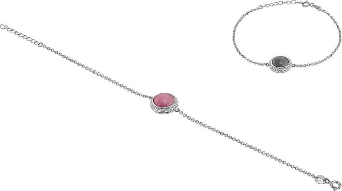 Браслет из серебра с кошачим глазом и куб. цирконием (Арт.fgb-1-10-h-13-s)