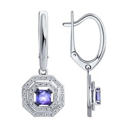 Серьги из белого золота с бриллиантами и танзанитами (Арт.6024187)