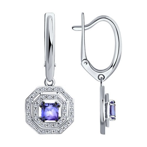Серьги из белого золота с бриллиантами и танзанитами (Арт.6024187)