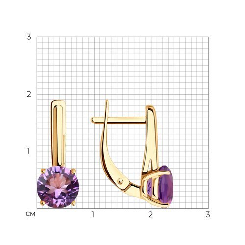 Серьги золотые пробы 585 с аметистом (Арт.728950)