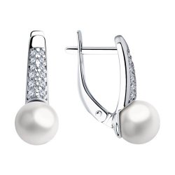 Серьги из серебра с жемчугом и фианитами (Арт.94023485)