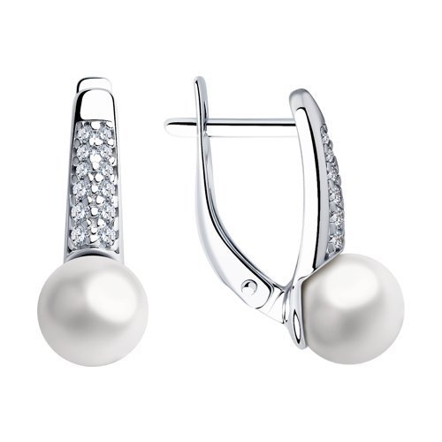 Серьги из серебра с жемчугом и фианитами (Арт.94023485)