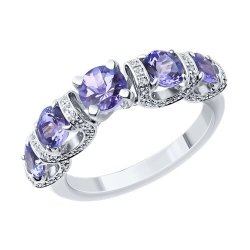 Кольцо из белого золота с бриллиантами и танзанитами (Арт.6014318-3)