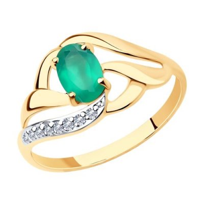 Кольцо золото 585 с агатом и фианитами «Изумрудный Вихрь» Соколов (арт.714649)