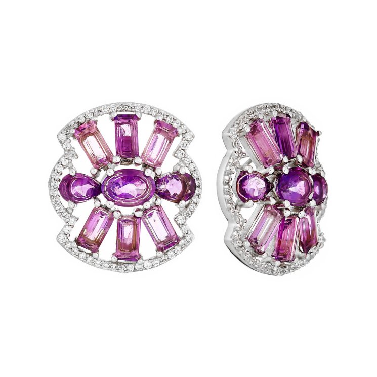 Серьги из серебра с аметистом и куб. цирконием (Арт.as-e06341-x-w-pur-x-w)