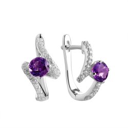 Серьги из серебра с аметистом и фианитом (Арт.cz-e00935-x-w-pur-x-w)