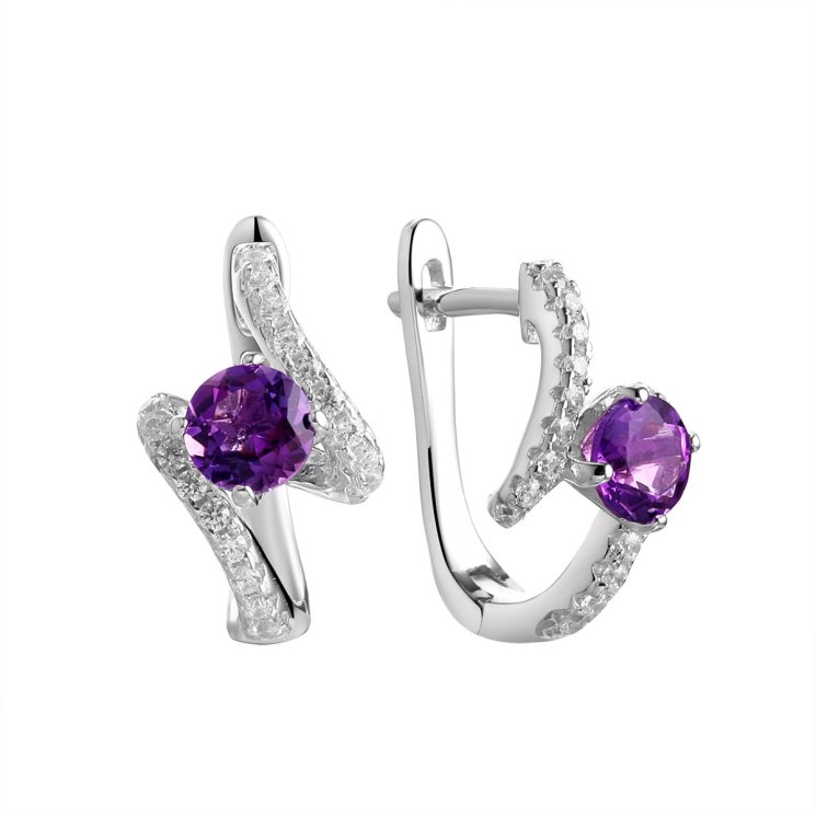 Серьги из серебра с аметистом и фианитом (Арт.cz-e00935-x-w-pur-x-w)