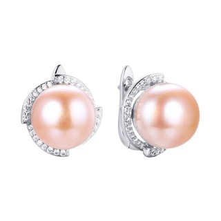 Серьги серебряные с жемчугом и фианитами «Nautilus Glow» Fresh Jewelry (арт.PI-E02298-X-W-PNP-X-W)