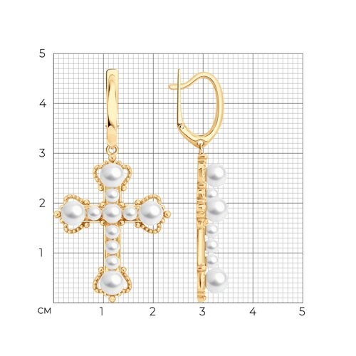 Серьги из золочёного серебра с синтетическим жемчугом «Крест светлой гармонии» SOKOLOV (арт.9302-2527)