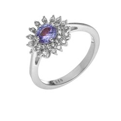 Кольцо из серебра с танзанитом и фианитом (Арт.sm-r01831-x-w-tn-x-w)