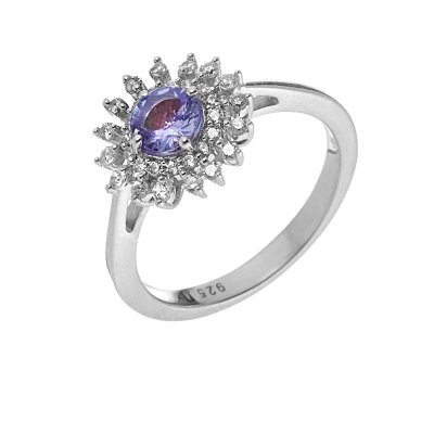 Кольцо из серебра с танзанитом и фианитом (Арт.sm-r01831-x-w-tn-x-w)