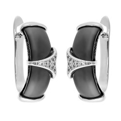 Серьги из серебра с керамикой и куб. цирконием (Арт.tc-e01162-b-w-x-x-w)