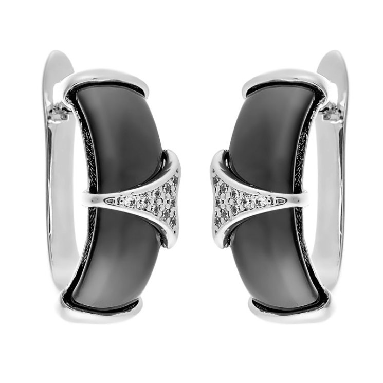 Серьги из серебра с керамикой и куб. цирконием (Арт.tc-e01162-b-w-x-x-w)