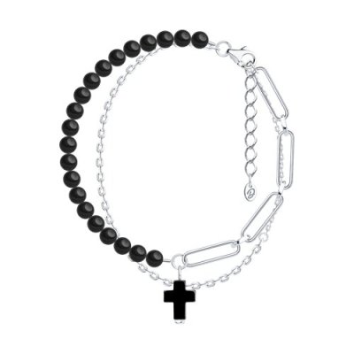 Браслет из серебра с гематитом «Ночной Крест» SOKOLOV (арт.94-350-00036-1)
