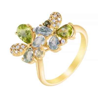 Кольцо из золота с бриллиантом и кварцем (Арт.r23573_ko_ga_lq_pd_yg)