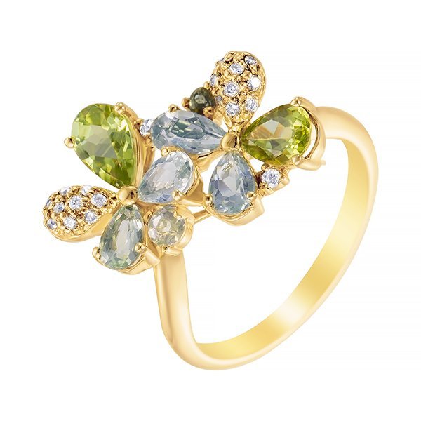 Кольцо из золота с бриллиантом и кварцем (Арт.r23573_ko_ga_lq_pd_yg)