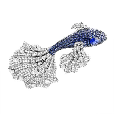 Брошь серебряная с ситаллом и фианитами «Fresh Fish» MyJewels (арт.AB-Br01117-X-WB-BL-X-WBL)