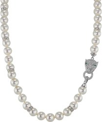 Ожерелье из серебра с жемчугом и куб. цирконием (Арт.122l-fp-sr5-1)