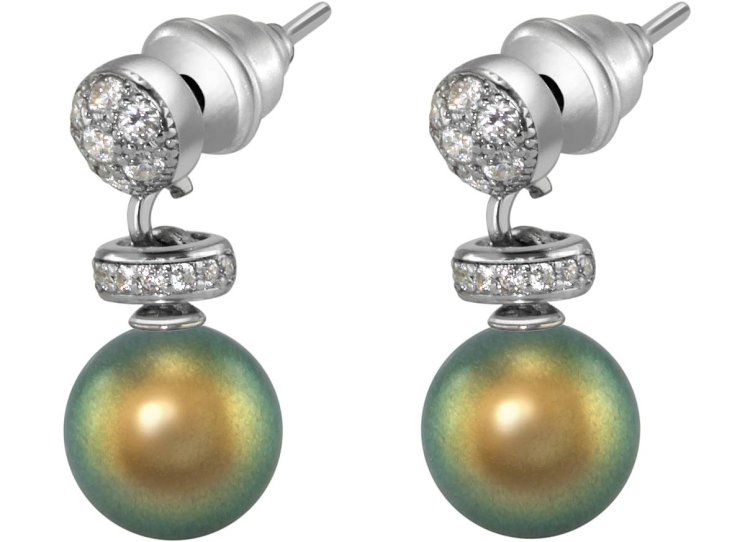 Серьги из серебра с жемчугом и кристаллом swarovski (Арт.abs-12-8-26-s)